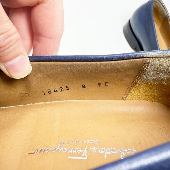 Salvatore Ferragamo Navy & Dark Green Color Block Leather Penny Loafers Size 8EE - Picture 10 of 12